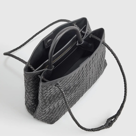 Quince Italian Leather Handwoven Satchel Black Large NIB - Picture 6 of 9